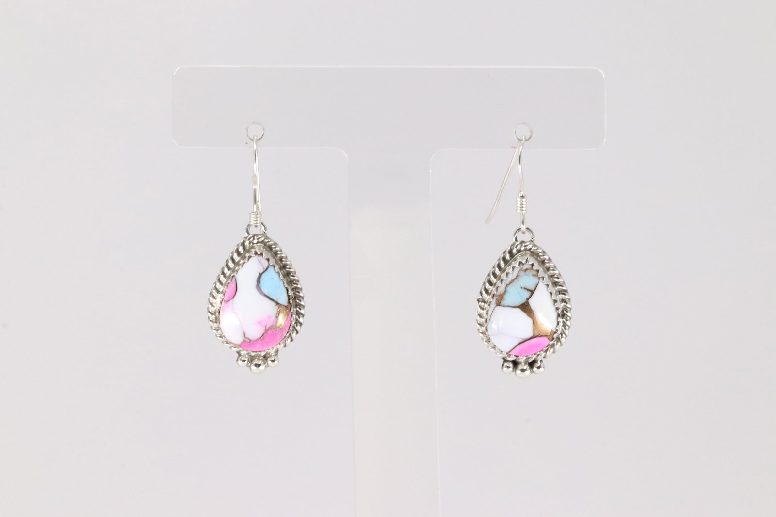 Native America Navajo Sterling Silver Cotton Candy Dangling Earring's By Trish Largo.: This is a Native America Navajo Sterling Silver Cotton Candy Dangling Earring's By Trish Largo.