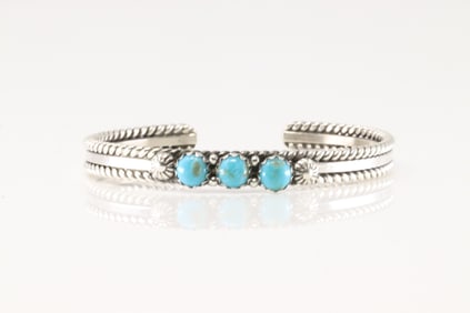 Native America Navajo Sterling Silver Kingman Turquoise Bracelet Cuff By R.