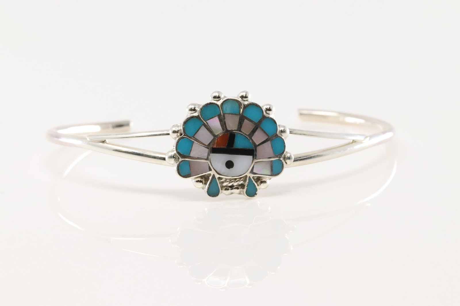 Native America Zuni Sterling Silver Multi-Color Stone Bracelet Cuff By E.R. (1 of 4)
