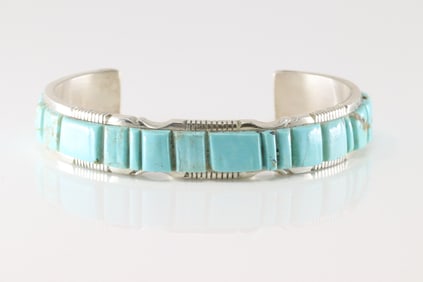 Native America Navajo Sterling Silver Kingman Turquoise Bracelet Cuff By Steve Francisco.
