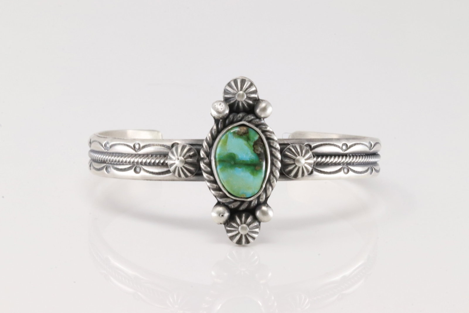 Native America Navajo Sterling Silver Sonora Gold Turquoise Bracelet Cuff By M.C.: This is a Native America Navajo Sterling Silver Sonora Gold Turquoise Bracelet Cuff By M.C.