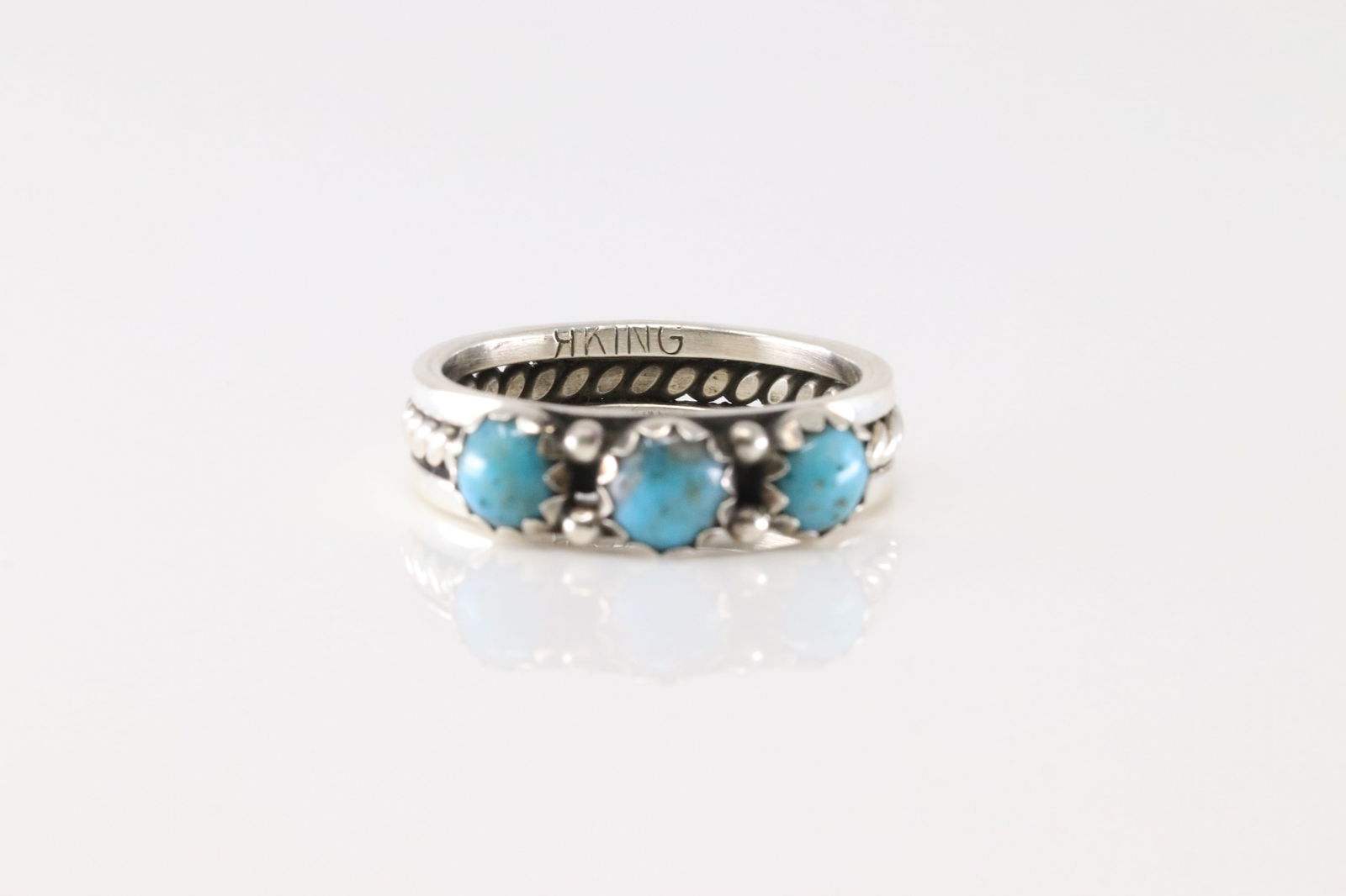 Native America Navajo Sterling Silver Turquoise Ring 3 Stone By R.King. (1 of 4)
