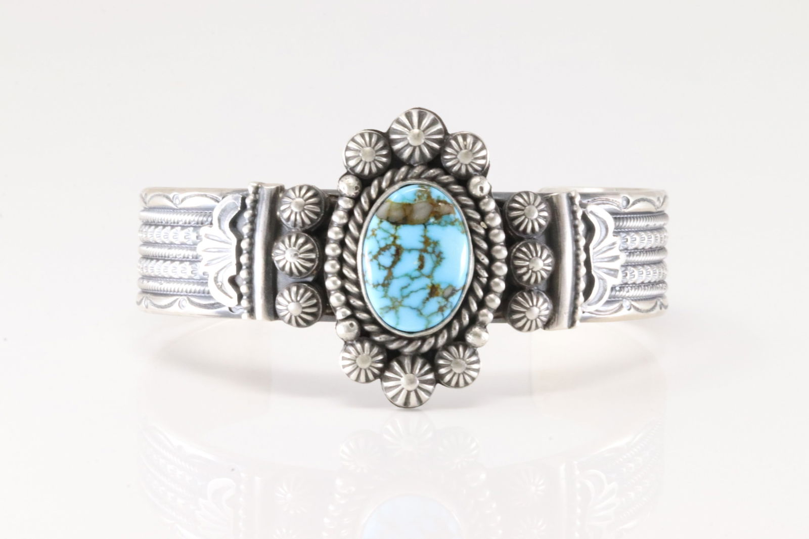 Native America Navajo Sterling Silver Kingman Turquoise Bracelet Cuff By Michael Calladitto. (1 of 4)