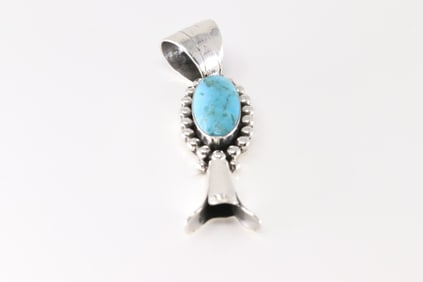 Native America Navajo Sterling Silver Turquoise Blossom Pendent By Marie Jones.
