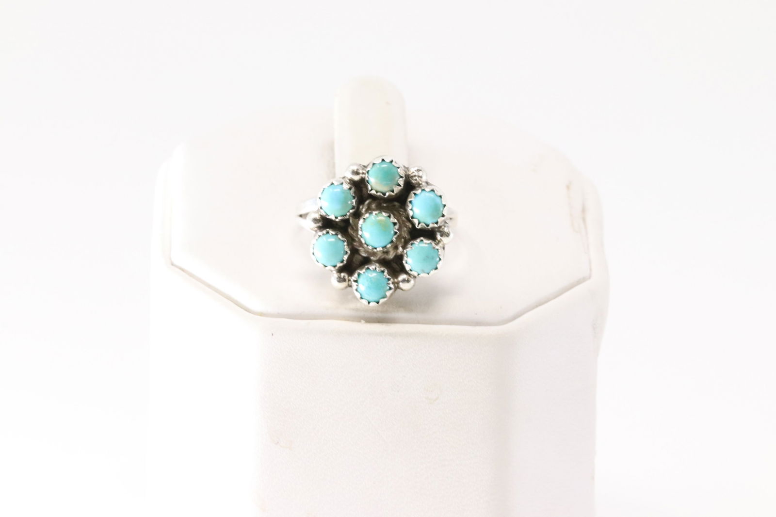 Native America Navajo Sterling Silver Turquoise Floral Ring By M.P. (1 of 4)
