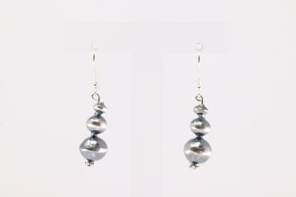 Native American Navajo Sterling Silver Pearl Beaded Dangling Earring's By Treva Jim.