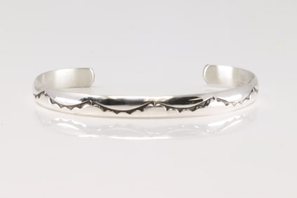 Native America Navajo Sterling Silver Stamped Solid Bracelet Cuff By Gary Sandoval.