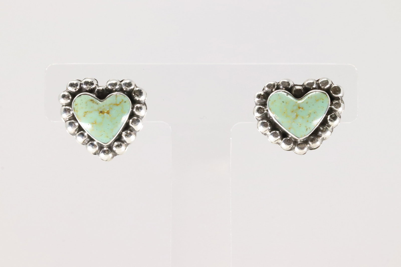 Native America Navajo Sterling Silver Turquoise Heart Post Earring's By Annette Martinez.: This is a Native America Navajo Sterling Silver Turquoise Heart Post Earring's By Annette Martinez.
