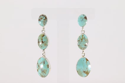 Native America Navajo Sterling Silver Kingman Turquoise Post / Dangling Earring's By Irvin Tsosie.