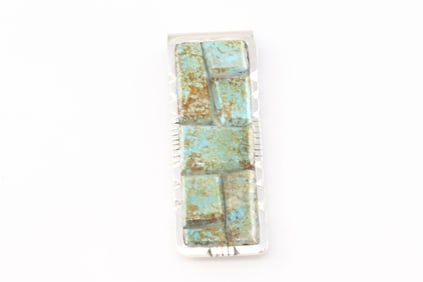 Native American Navajo Sterling Silver Number 8 Turquoise Money Clip By Brandon Etcitty.