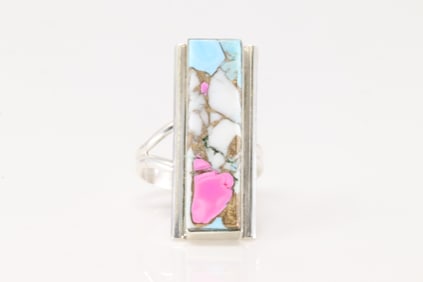 Native America Navajo Sterling Silver Cotton Candy Ring By S.F.