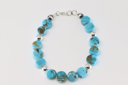 Native America Navajo Sterling Silver Turquoise / Beaded Bracelet Link.