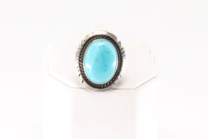 Native America Navajo Sterling Silver Turquoise Ring By A.M.