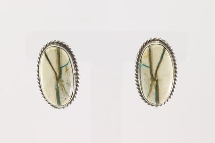 Native America Navajo Sterling Silver Boulder Turquoise Post Earring's By Irene Kee.