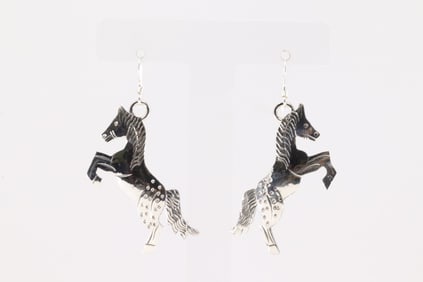 Native America Navajo Sterling Silver Horse Dangling Earring's By Luoise Yazzie.