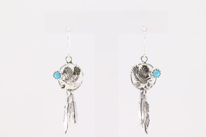 Native America Navajo Sterling Silver Turquoise Eagle Dangling Earring's By Rosie Chee.