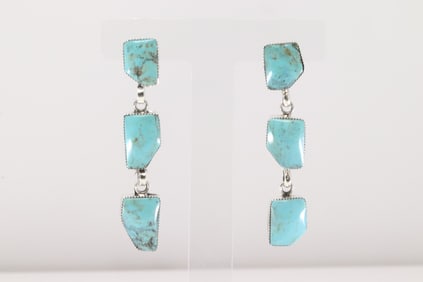 Native America Navajo Sterling Silver Kingman Turquoise Post / Dangling Earring's By Gegg Yazzie.