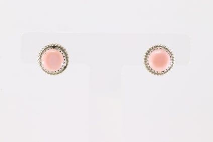 Native America Navajo Sterling Silver Pink Conch Shell Post Earring's By Esther White.