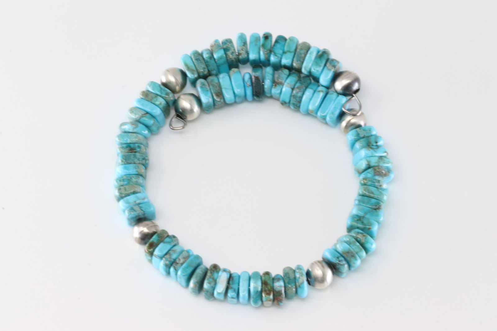 Native America Navajo Sterling Silver S Turquoise / Beaded Stretch Bracelet (1 of 3)