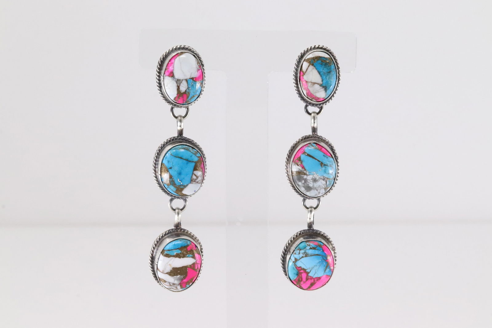 Native America Navajo Sterling Silver Cotton Candy Post / Dangling Earring's By Freda Martinez.: This is a Native America Navajo Sterling Silver Cotton Candy Post / Dangling Earring's By Freda Martinez.