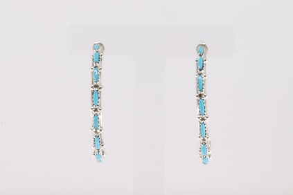 Native America Zuni Sterling Silver Kingman Turquoise Hoop Earring's By M.F.R.