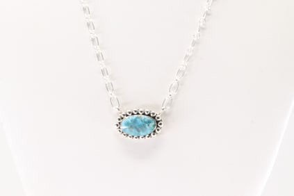 Native America Navajo Sterling Silver Turquoise Necklace By Sadie Jim.
