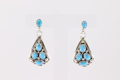 Native America Navajo Sterling Silver Turquoise Post / Dangling Earring's By Melvin Chee.