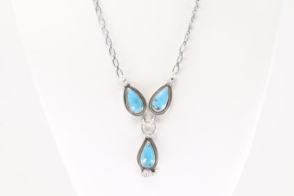 Native America Navajo Sterling Silver Turquoise Necklace By Verley Betone.