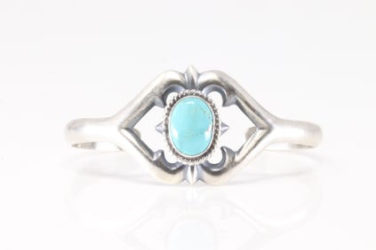Native America Navajo Sterling Silver Turquoise Bracelet Cuff By Eugene Gruber.