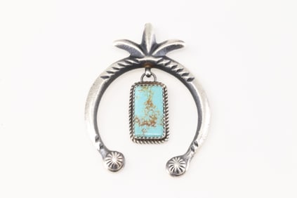 Native America Navajo Sterling Silver Kingman Turquoise Naja Pendant By verley Cayatineto.