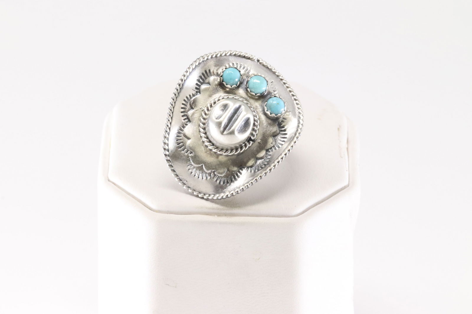 Native America Navajo Sterling Silver Turquoise Cowboy Hat Ring By Bobby Platero.: This is a Native America Navajo Sterling Silver Turquoise Cowboy Hat Ring By Bobby Platero. Ring size: 6.00.