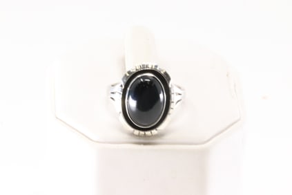 Native America Navajo Sterling Silver Black Onyx Ring By Amos Begay.