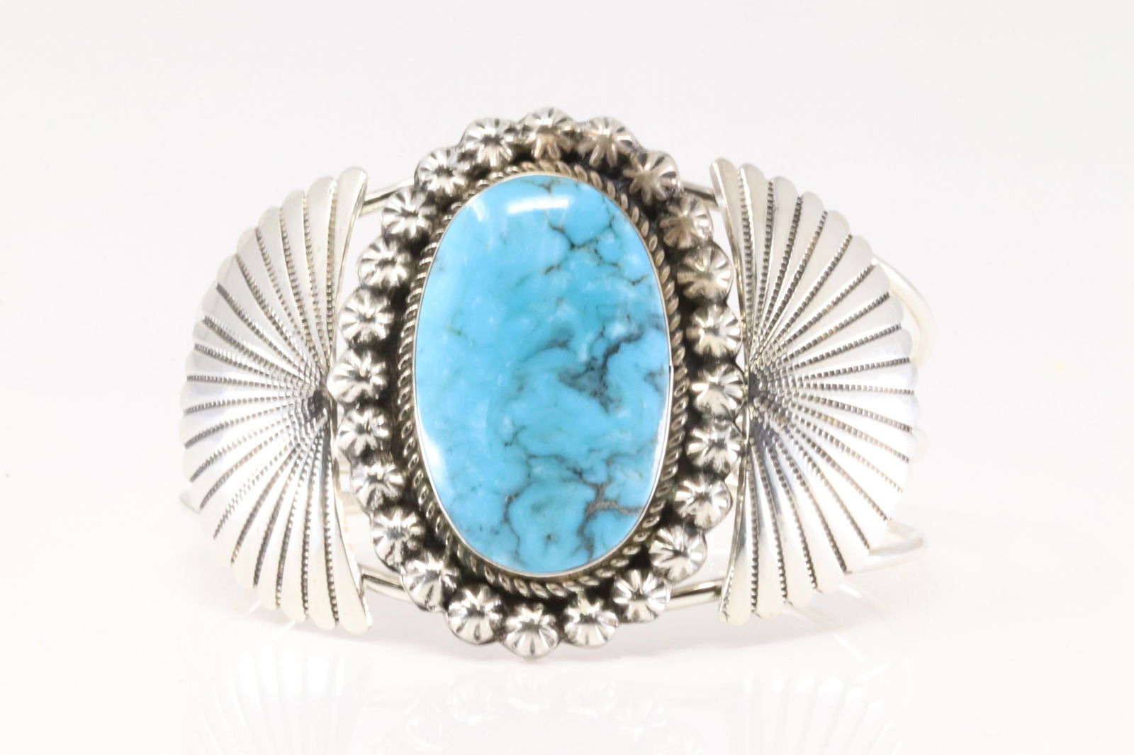 Native America Navajo Sterling Silver Turquoise Bracelet Cuff By Leona Delgarito. (1 of 4)