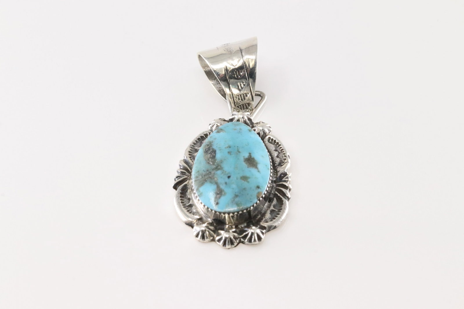 Native America Navajo Sterling Silver Turquoise Pendant By Leroy Silversmith.: This is a Native America Navajo Sterling Silver Turquoise Pendant By Leroy Silversmith.