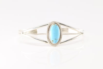 Native America Navajo Sterling Silver Turquoise Bracelet Cuff By P.Skeets.