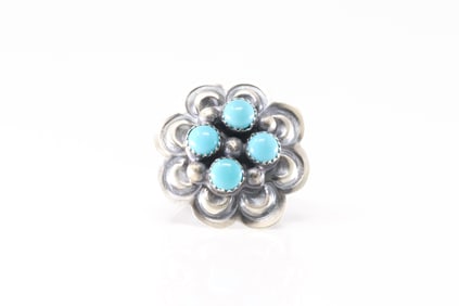 Native America Navajo Sterling Silver Turquoise Ring By L Yazzie.