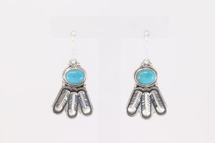Native America Navajo Sterling Silver Turquoise Dangling Earring's By Sharon McCarthy.