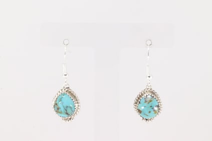 Native America Navajo Sterling Silver Kingman Turquoise Dangling Earring's By Trish Largo.