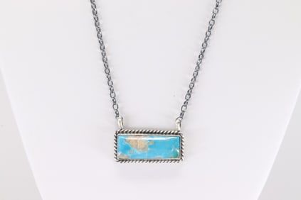 Native America Navajo Sterling Silver Kingmna Turquoise Necklace By Johnny Dixon.
