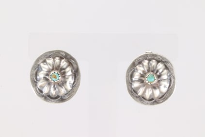 Native America Navajo Sterling Silver Turquoise Conch Post Earring's By Joan Begay.