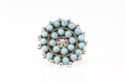 Native America Navajo Sterling Silver Turquoise Ring By F.P.