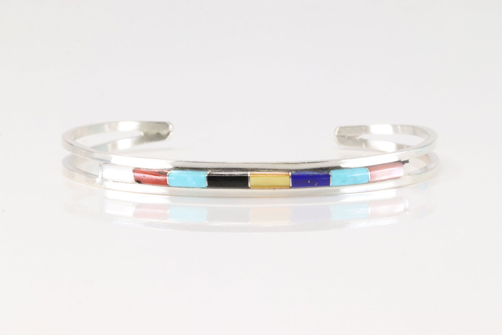 Native America Navajo Sterling Silver Multicolor Bracelet Cuff By A.L.W.: This is a Native America Navajo Sterling Silver Multicolor Bracelet Cuff By A.L.W.