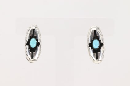 Native America Navajo Sterling Silver Turquoise Post Earring's By Felix Perry.