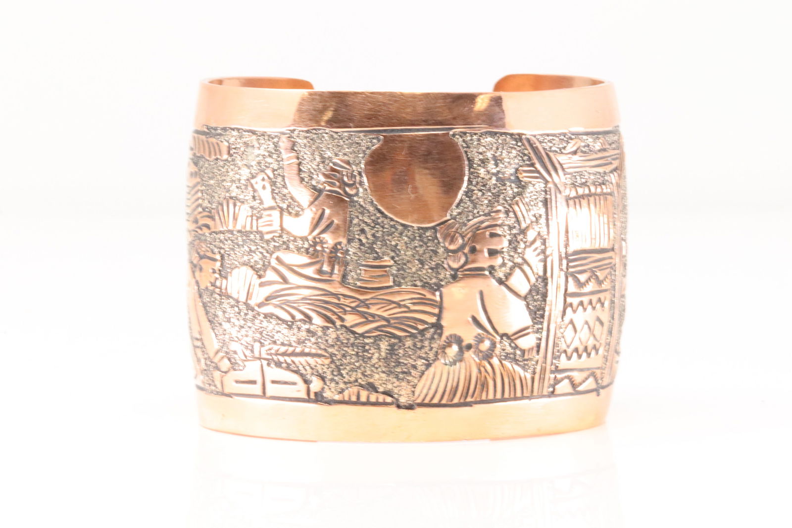 Native America Navajo Copper Story Teller Solid Bracelet Cuff By B. (1 of 4)