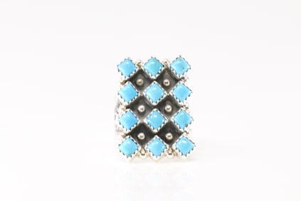 Native America Navajo Sterling Silver Turquoise Ring By Verley Betone.