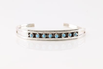 Native America Zuni Sterling Silver Turquoise Bracelet Cuff By Susie Livingston.