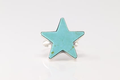 Native America Navajo Sterling Silver Kingman Turquoise Star Ring By Dixon.