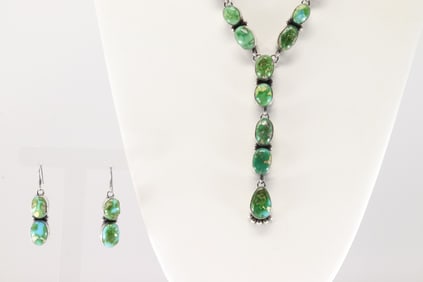 Native America Navajo Sterling Silver Sonora Gold Turquoise Necklace & Earring's Set By M.Spencer.