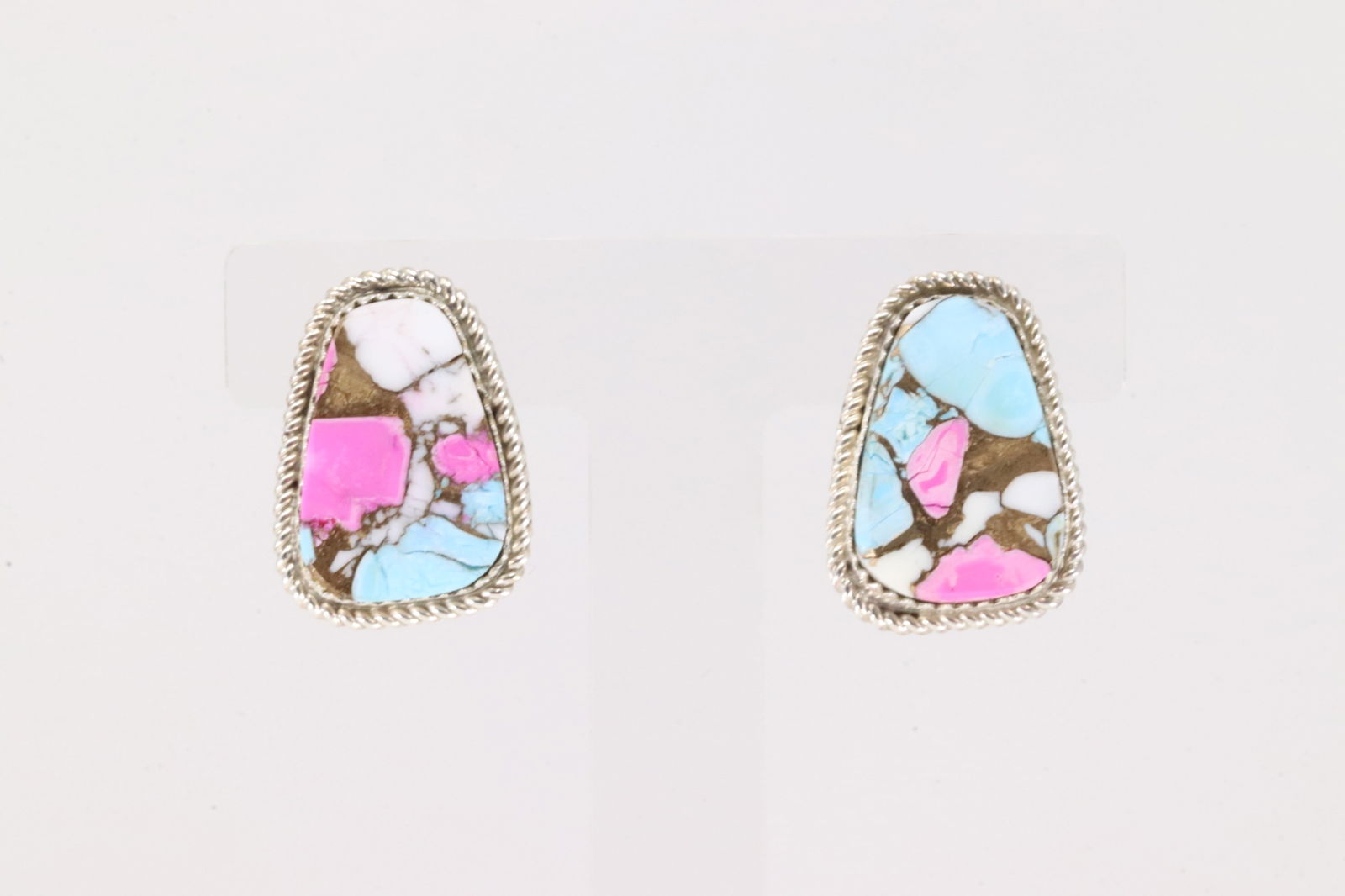 Native America Navajo Sterling Silver Cotton Candy Post Earring's By Gabi Jim.: This is a Native America Navajo Sterling Silver Cotton Candy Post Earring's By Gabi Jim.