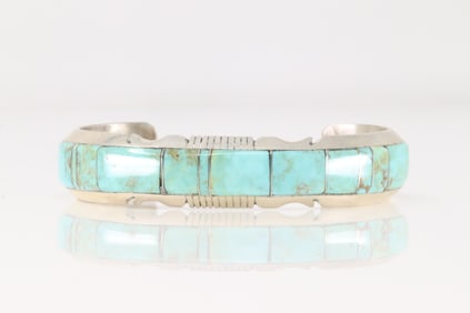 Native America Navajo Sterling Silver Kingman Turquoise Bracelet By Steve Francisco.
